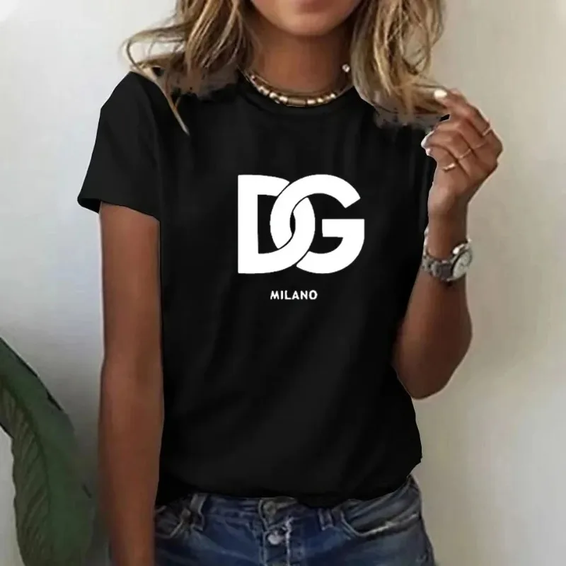 2025 Women Hot Sale Brand Printed T-Shirt Fashion Casual Letter Pattern Top Summer Short Sleeved Loose Fitting Men Cotton Unisex image 2