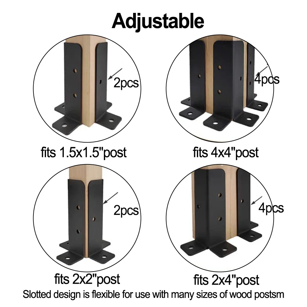 Ajustável Deck Âncora Base Suporte Com Parafusos De Madeira, Suporte De Deck, Mailbox Perna De Mesa, Preto, 4 Pçs por Conjunto