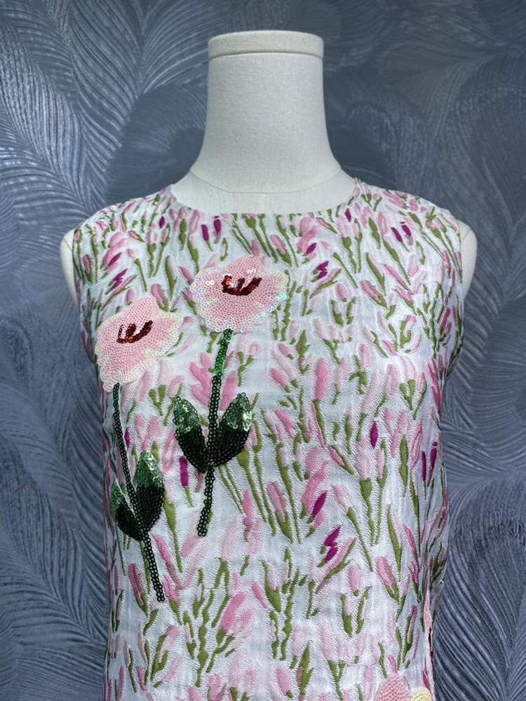 DLDENGHAN Vestido sin mangas con cuello redondo y apliques de lentejuelas para mujer, chaleco de Jacquard Vintage, moda de primavera, nuevo