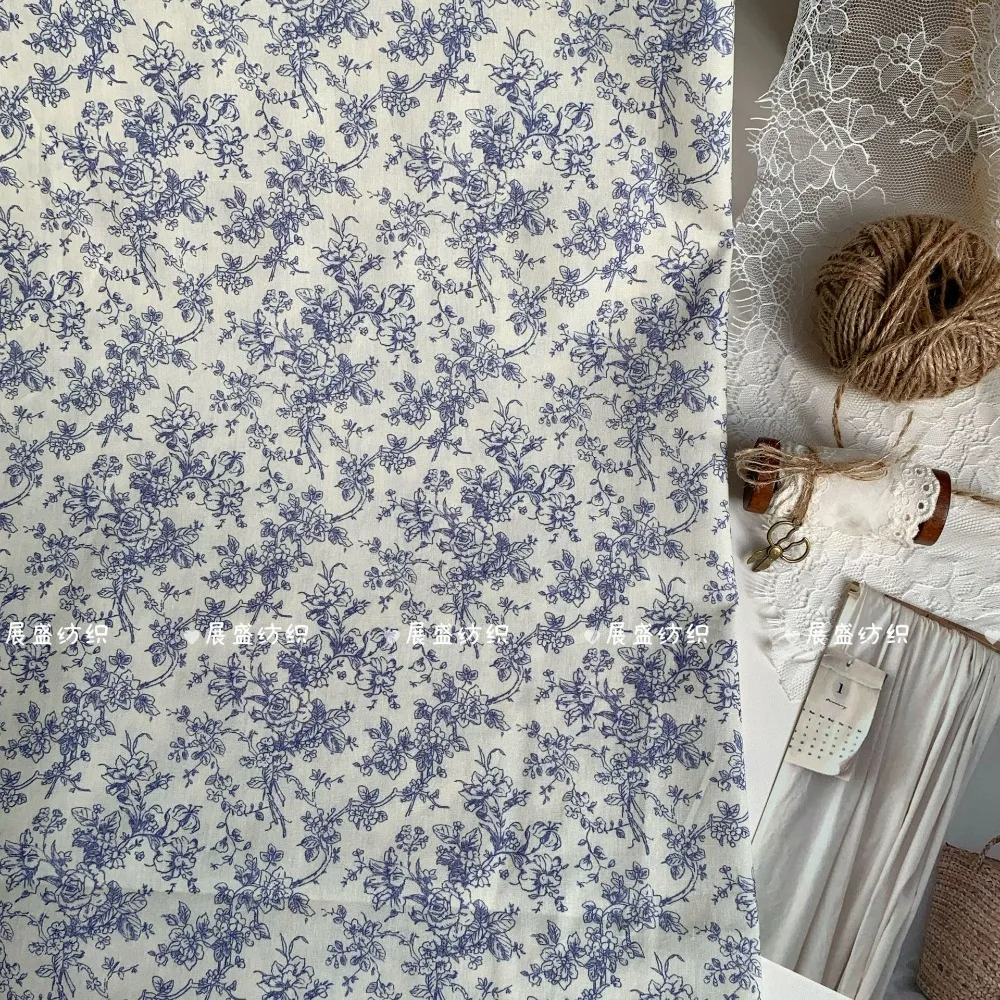140x50cm 40s 100% Baumwolle Bedruckter Stoff im Ins-Stil Minimalistischer Frischer Blauer Blumenstoff für DIY Haargummis, Taschen, Kleidung und Handarbeiten – Detail 7