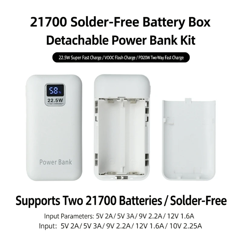 21700-セル-2-個用のはんだ不要バッテリー-ボックス、トラベル-896c-用デジタル充電ディスプレイ付き-225-w-入力および出力充電