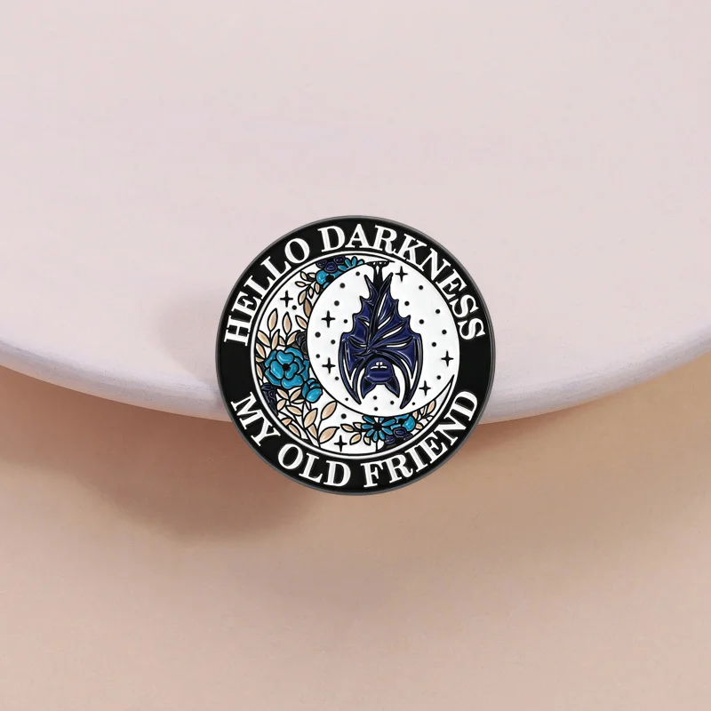Hello Darkness My Old Friend Enamel Pin Goth Mysterious Bat The Sound Of Silence Brooch Lapel Badge Jewelry Gifts for Friends