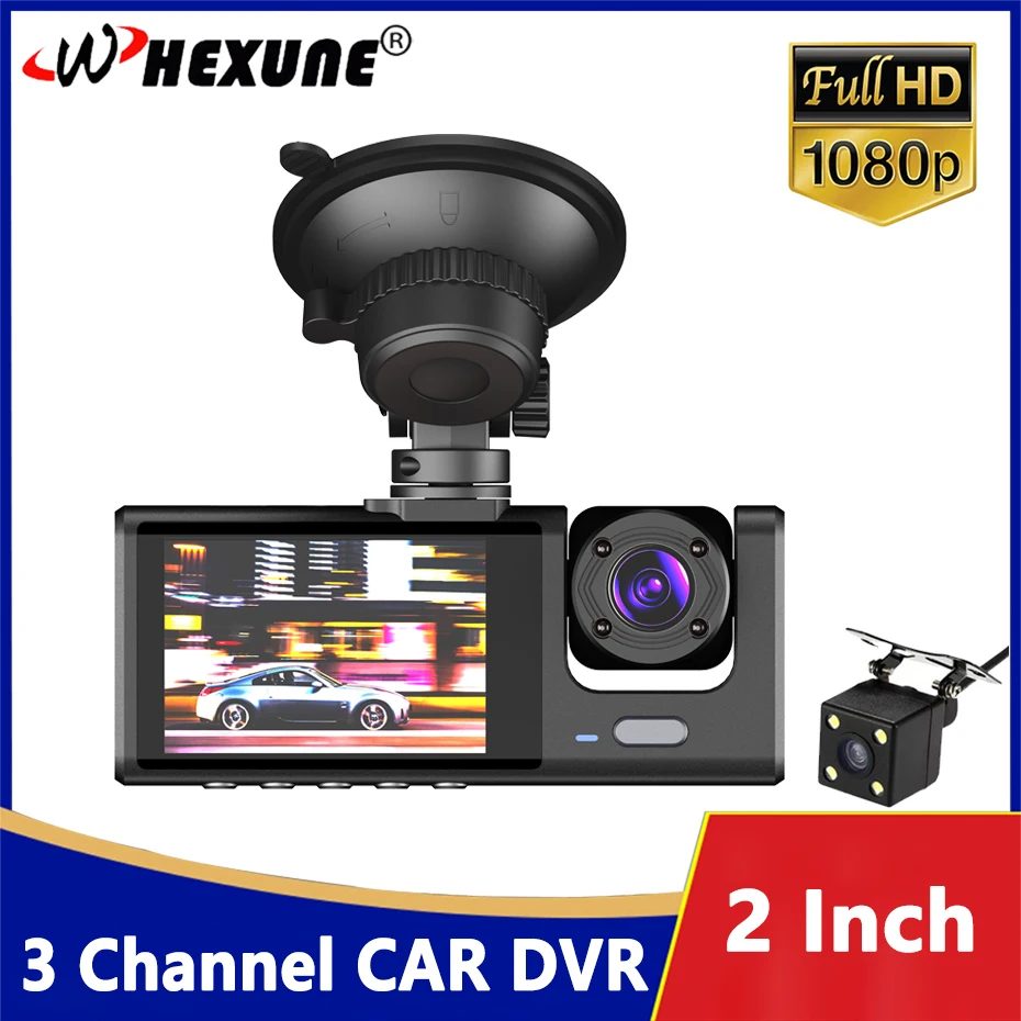 3-Channel Dash Cam Camera Lens Car Dvr HD 1080P Dash Camera Dual Lens Dashcam Video Recorder Black Box 24Hour Parking Monitoring