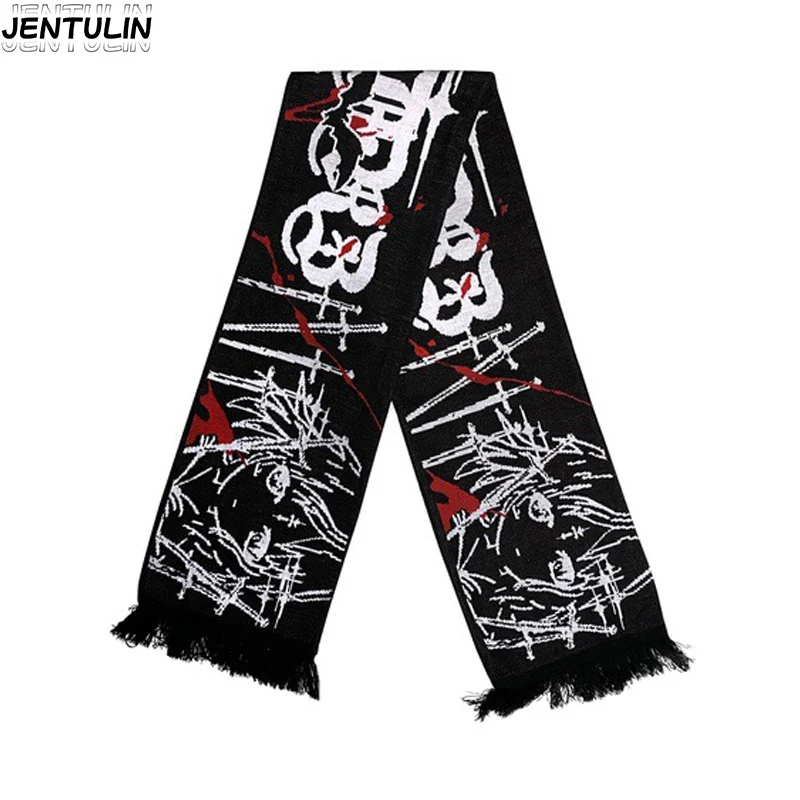 

Унисекс модный креативный готический полосатый вязаный женский шарф с буквенным рисунком, мужской зимний шарф, фартук, черный женский шарф Y2K Kpop