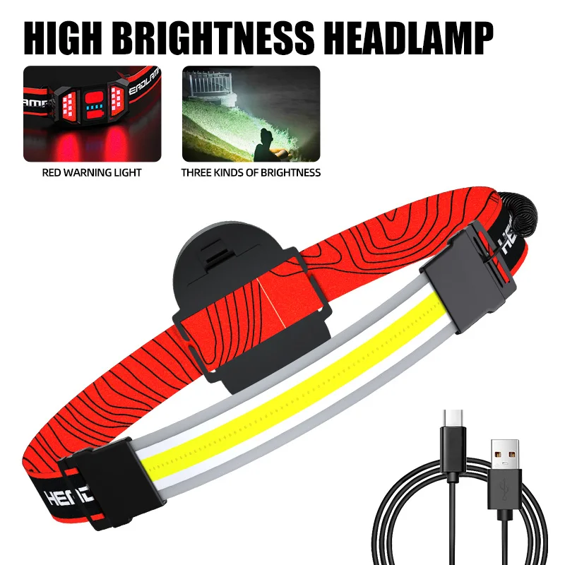 LED Headlamp Head Flashlight USB Rechargeable Head Lamp Withe Red Tailight Outdoor Camping Running Lamp Hiking Hat Headlight