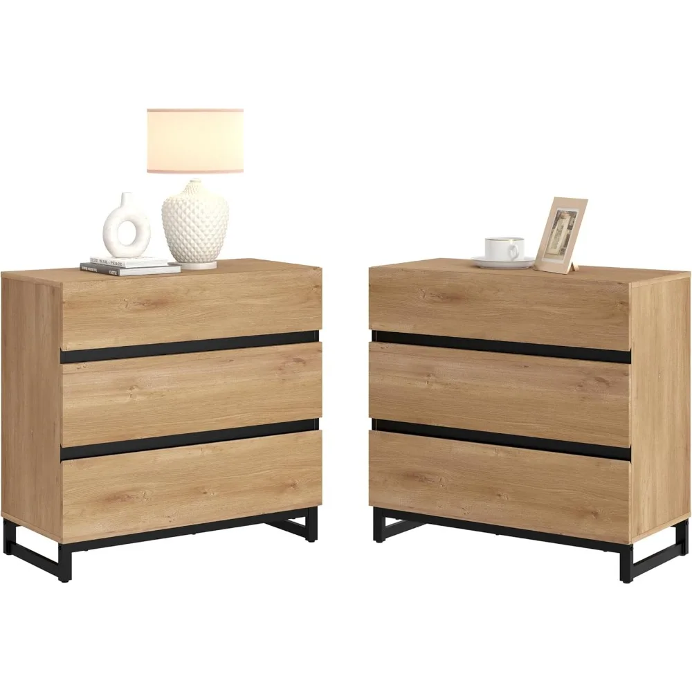 

modern 2-drawer nightstand set with rustic wood and black iron legs