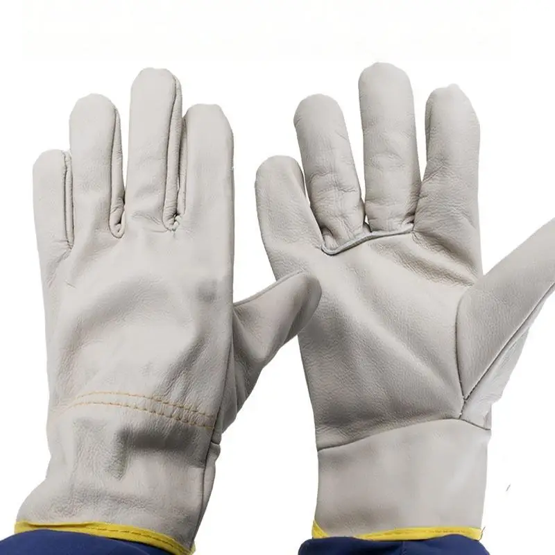 1 Pair Short Leather Cowhide Workers Work Gloves Welding Safety Protection Garden Sports Motorcycle Driver Wear-resistant Gloves