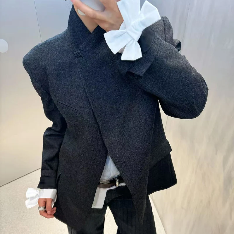 سترة نسائية بياقة واقفة وجيوب بأزرار غير متماثلة وأكمام طويلة سترة أنيقة في مكان العمل سترة Trafizaran #2