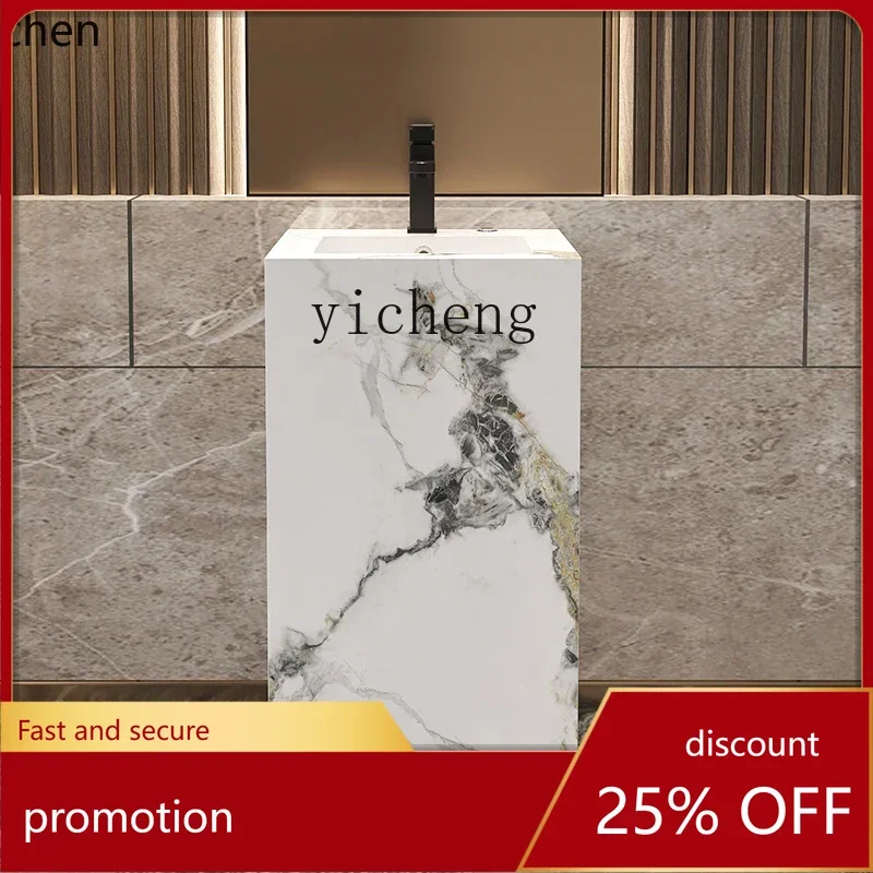 

HT seamless connection rock slab column basin integrated basin light luxury hotel stone column basin wash