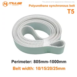 T5 Polyurethane Closed Loop Timing Belt Width 10/15/20/25mm Perimeter 805-1000mm Pitch 5mm T5 PU Synchronous Belt