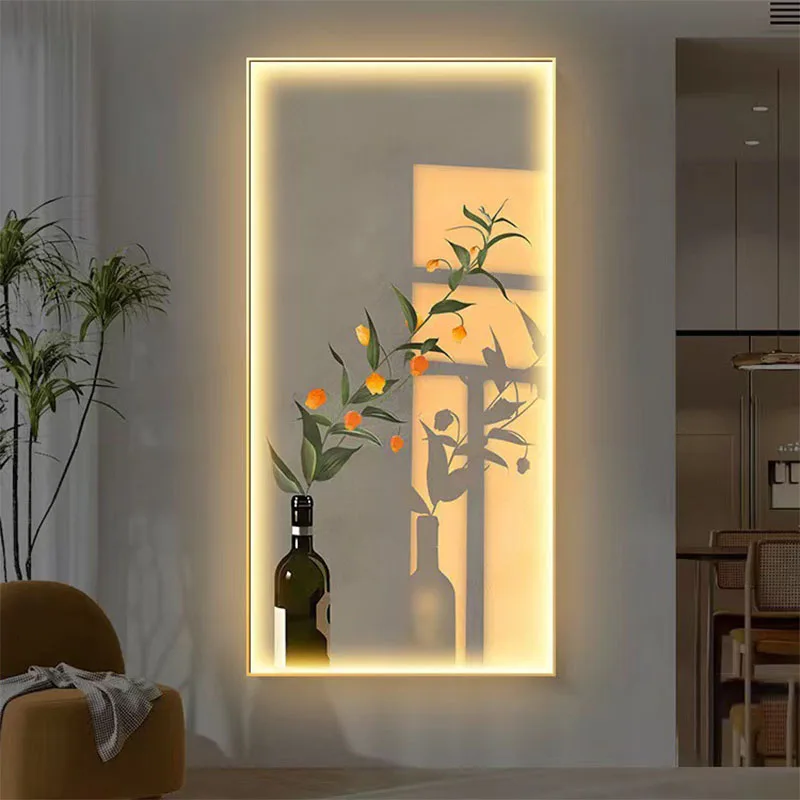 Nordic Still Life Living Room Entrance Foyer Decoration Wall Lamps Green Plants Corridor End Hanging Painting With LED Lights