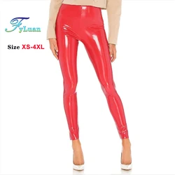 2025 Shiny PU Leather Red Women Pants,Sexy Plus 4XL Leggings,High Waist Stretchy Leather Bodycon Pants,Nightclub Party Trousers