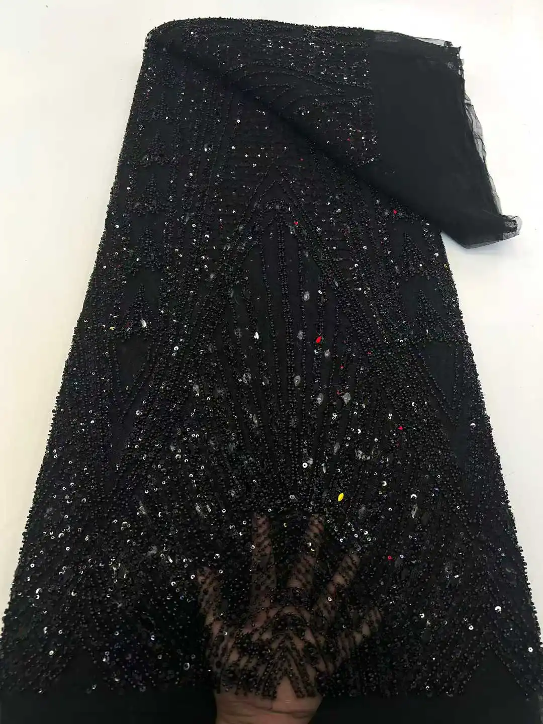 

Hot Selling African Tulle Lace Fabric 2026 High Quality Black Nigerian Heavy Beaded Embroidered Lace For Bridal Wedding Dresses