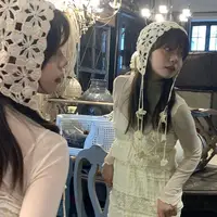 Handmade Hollow Crochet Hats for Women Knitted Beanies Cap Ethnic Tie Pullover Hat Autumn Winter Breathable Crochet Caps - Image 5