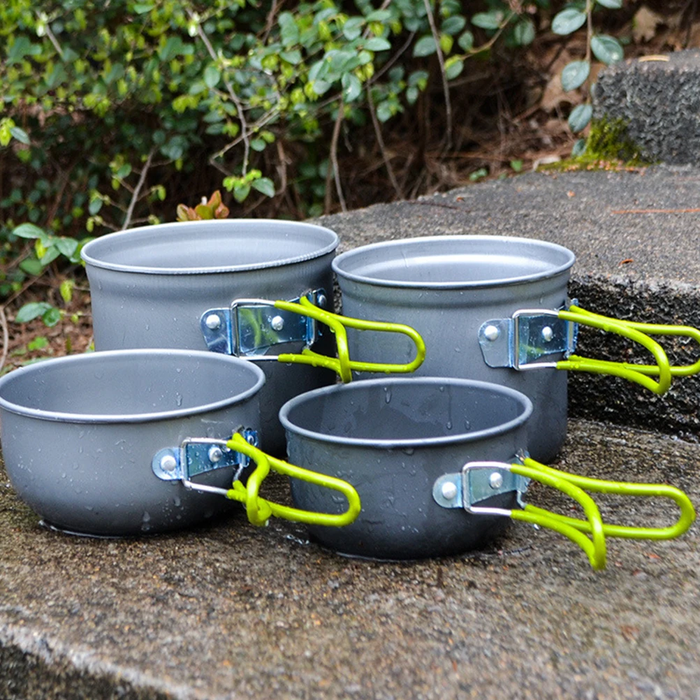 

1 Set Outdoor Camping Cookware Set Portable Picnic Thermal Insulation Aluminum Oxide Pot Cover Multi-Purpose Bowl Pan Foldable