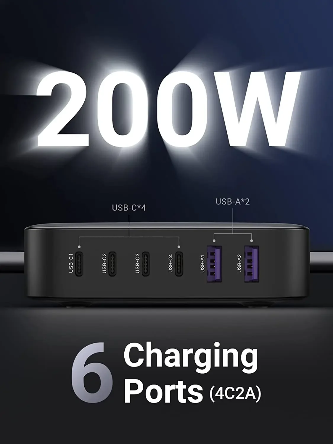 Adaptery ładowarki Ugreen 200W USB C ładowarka biurkowa Nexode 6 portów GaN PD szybka ładowarka z kablem USB C do C