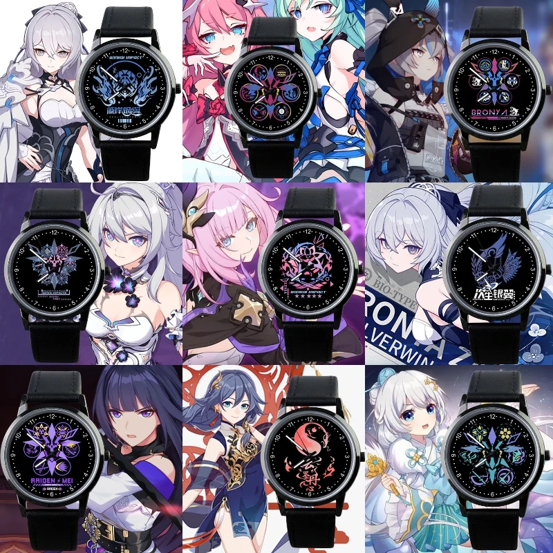 Honkai Impact 3 Fu Hua Raiden Mei Bronya Kiana Totem para hombres y mujeres, reloj mecánico con cinturón negro, relojes deportivos impermeables