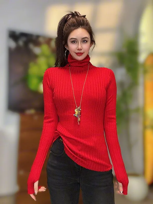 

Модный зимний вязаный удлиненный свитер приталенного кроя для женщин, уютный, из смесовой шерсти, с дизайном «пуф», универсальный базовый слой