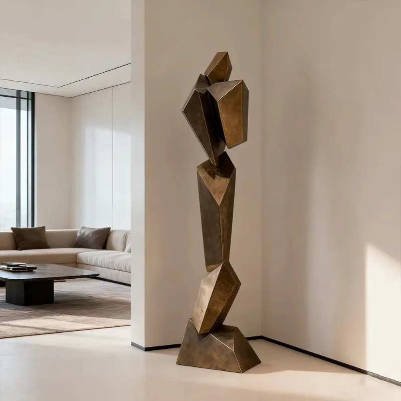 Handcrafted angular artwork Unique geometric sculpture Stainless steel bronze