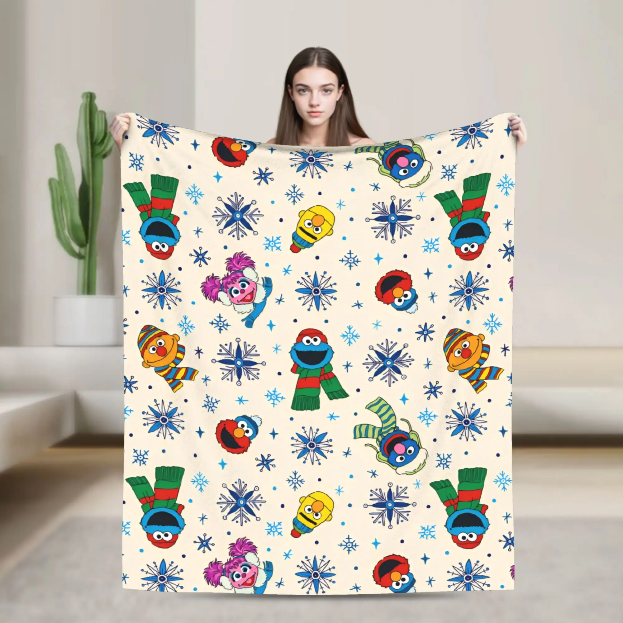 Christmas  Blanket S-Sesames Streets Picnic Flannel Throw Blanket For Couch Chair Soft Warm Quality Bedspread Birthday Present