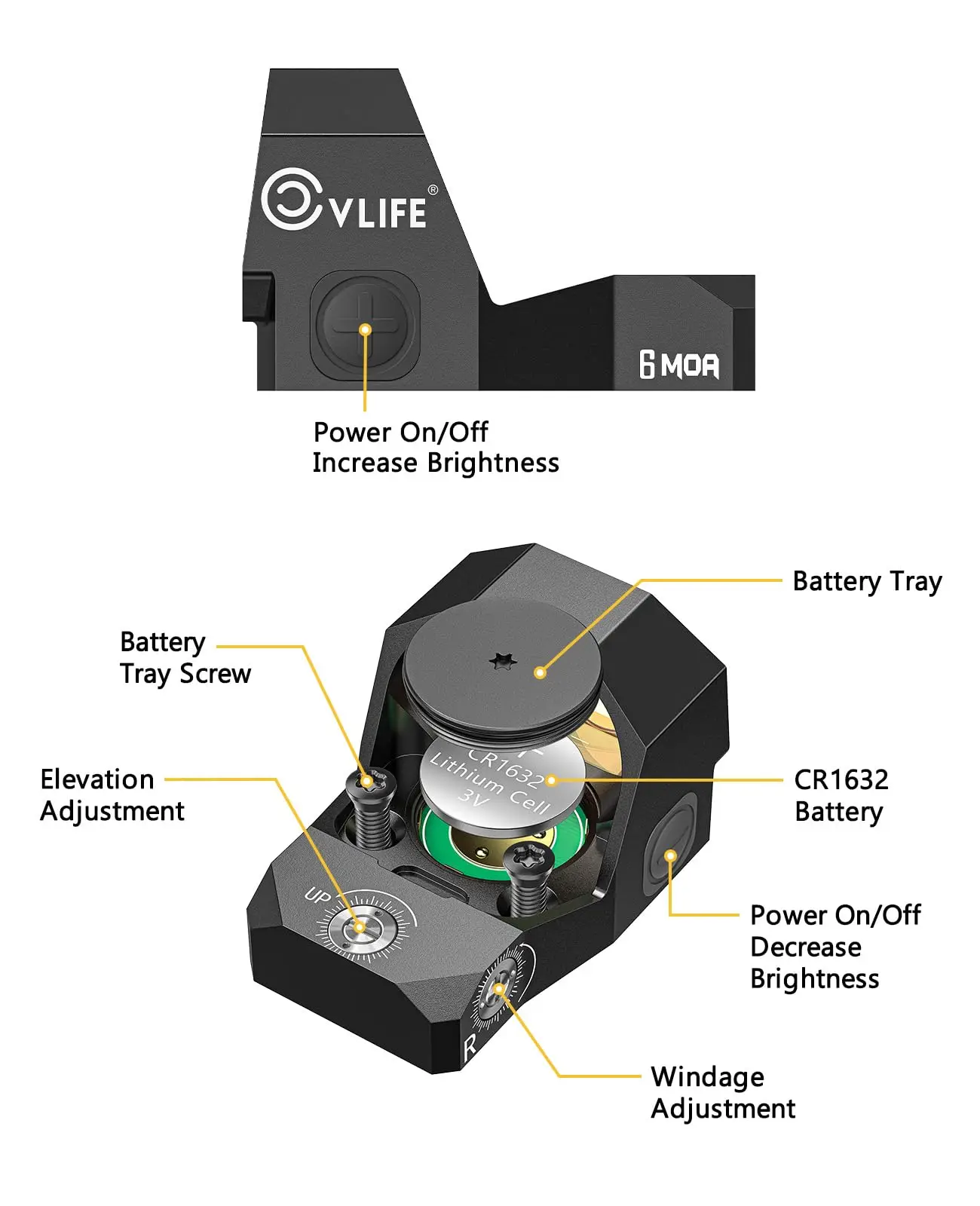 

CVLIFE Motion Awake 6 MOA Red Dot Sight 28mm Large Len Open Reflex Optics Scope for Pistol with Adapter Plate for 21MM Picatinny