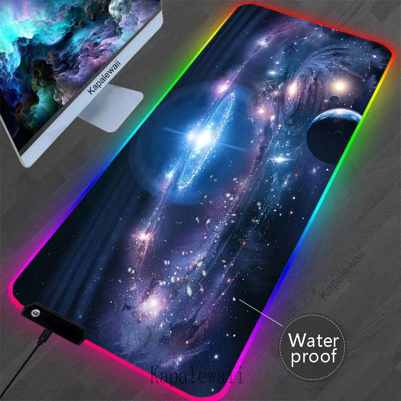 RGB Backlit Space PC Cute Mouse Pad LED Gaming Speed Mause Pad Office Accessories for Desk Mat Keyboard Pads Waterproof Mausepad