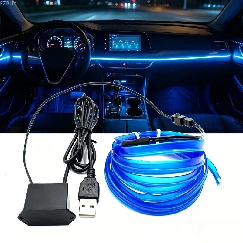 USB Car Atmosphere Light Cold Line LED Guide Cable Modification Bar Central Control Free Installation Auto Interior Lighting