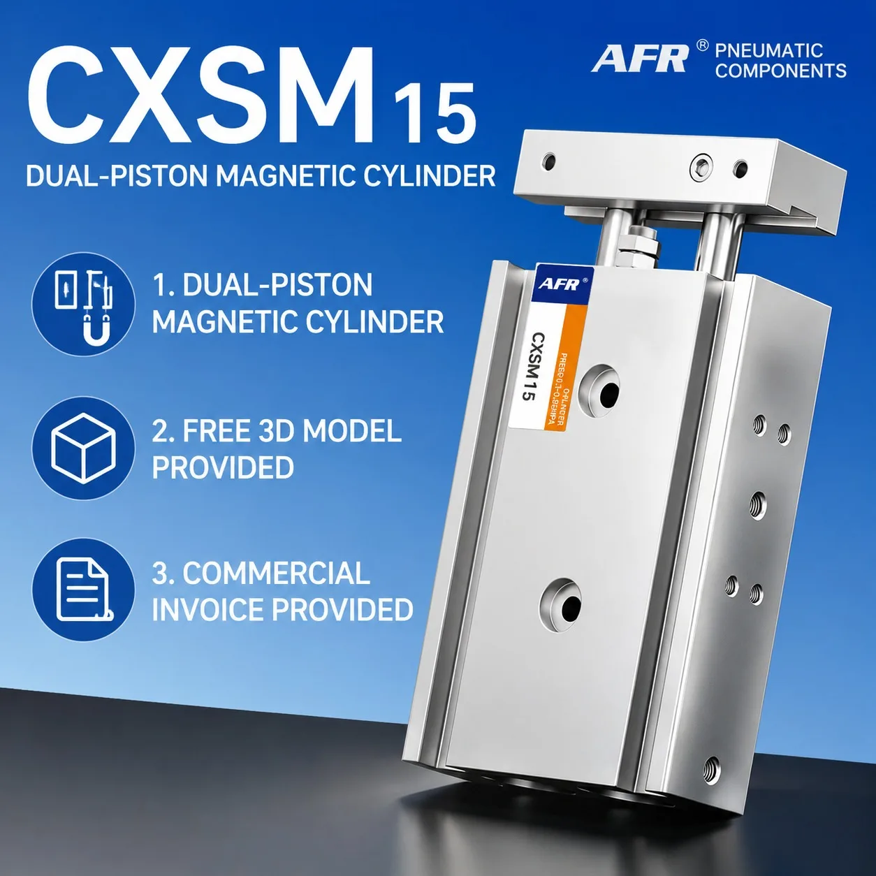 CXSM15 Dual Rod Cylinder 15mm Bore Double Acting Pneumatic Actuator Compact Guide Type for Pick and Place Automation CXSM15-50