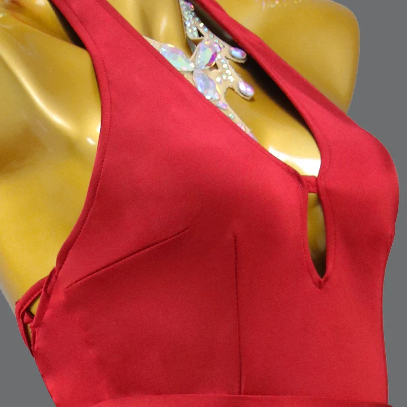 Vestido de baile latino rojo profesional para mujer, traje Sexy para fiesta de salón, espectáculo, ropa de práctica, falda deportiva, ropa femenina