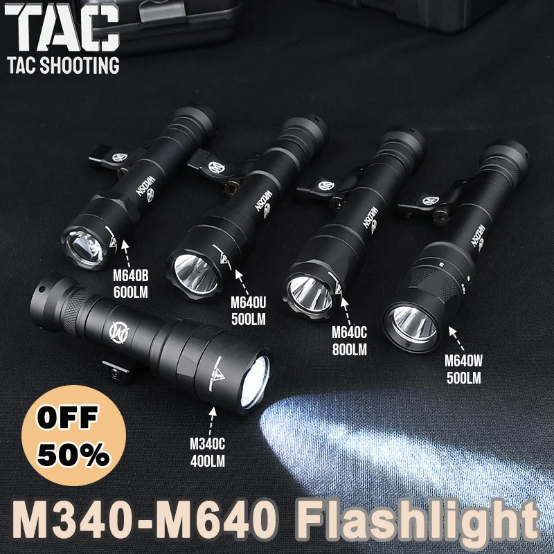 Tactical Airsoft M340-M640 Flashlight 400-800lumens White Light Fit M-LOK Keymod Picatinny Base Mount Rail Weapon Scout Lamp