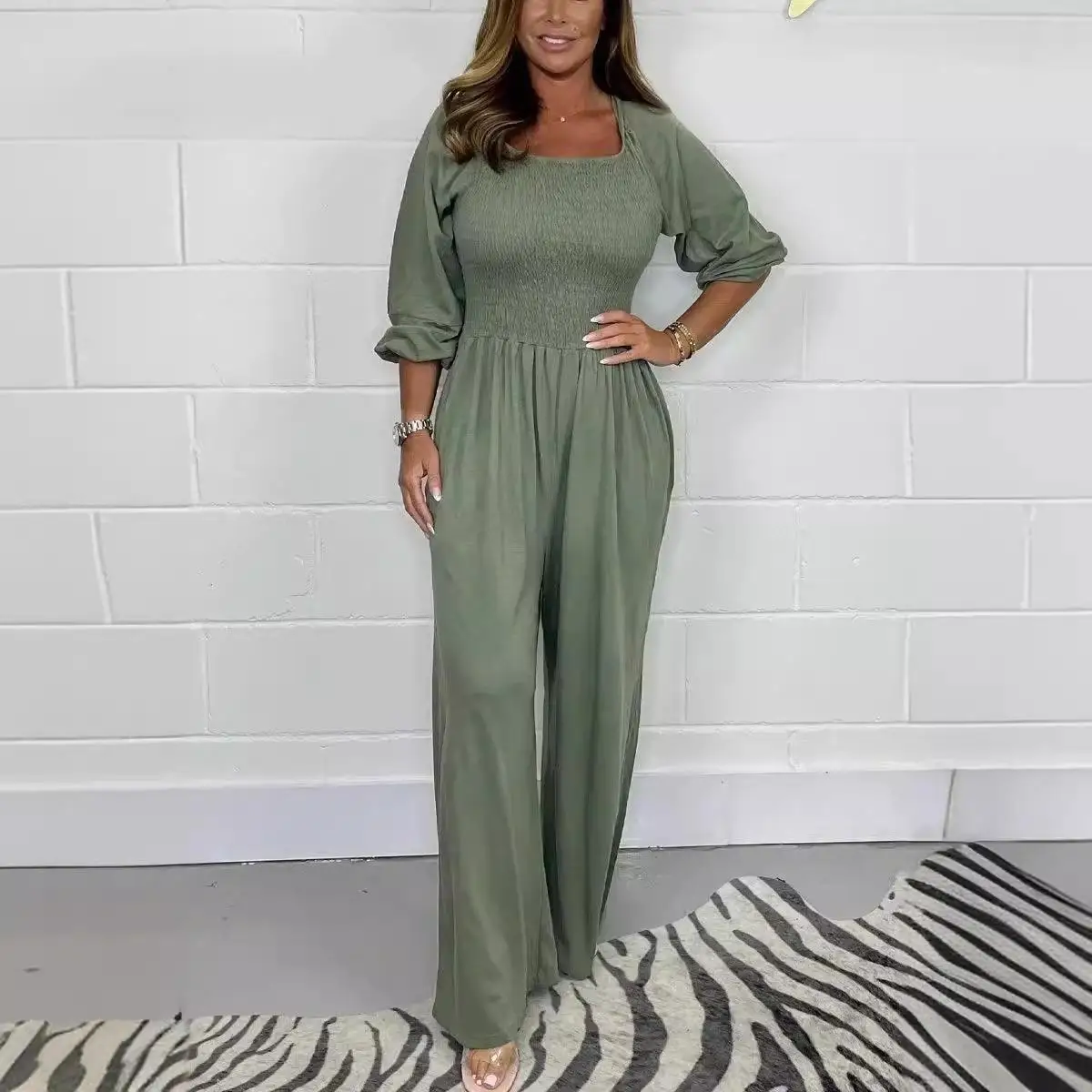 Independent Drawstring Jumpsuit Women's Leather Long Pants mid Waist Thin Autumn Commute Style No Brand Registered Trademark