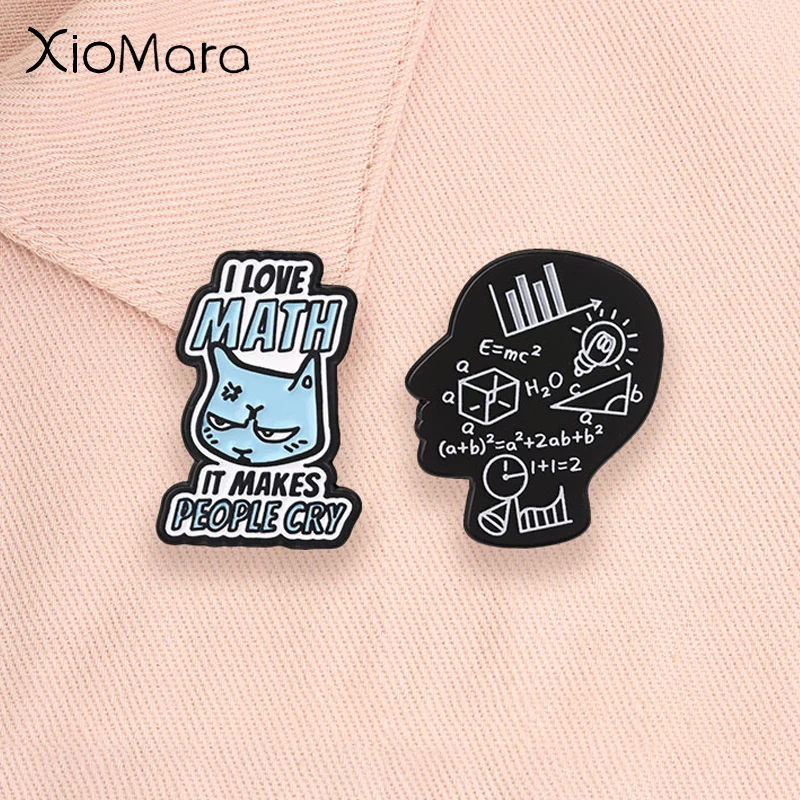 I Love Math It Makes People Cry Enamel Pin Funny Brain Math Formula E=mc² H₂O Algebraic Formulas Brooch Lapel Badge Student Gift