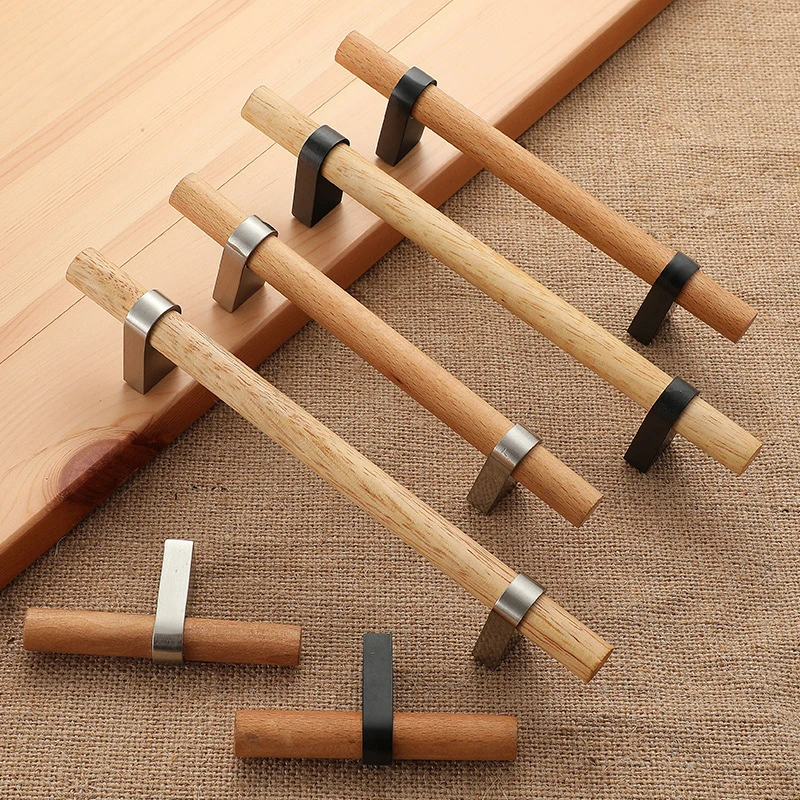 

Modern Nordic Minimalist Solid Wood Handle European Anti-collision Hardware Cabinet Drawer Wardrobe Door Handles for Furniture