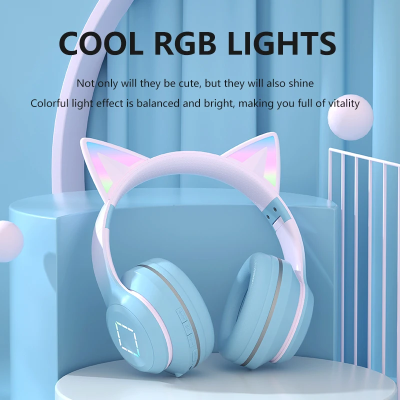 

Wireless Bluetooth Foldable Headphone Gradient RGB Noise Cancelling HIFI Stereo Headset with Mic for Gaming Sport Gift for Girl