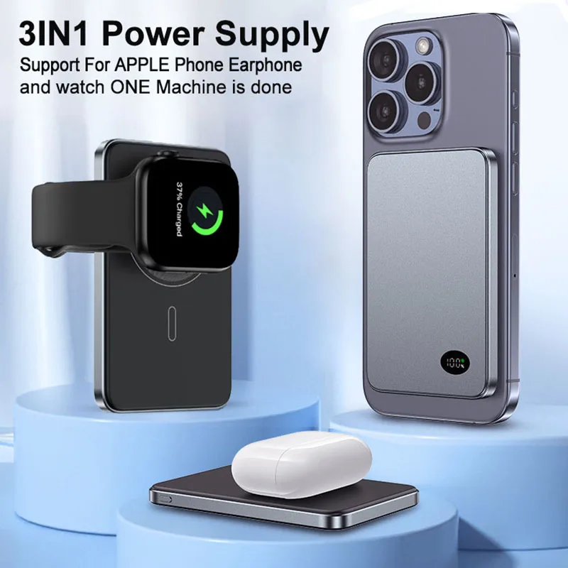 New Ultra thin Alloy Powerbank Magnetic Power Bank Wireless Fast Charger For iPhone 16 15 14 13 12 Backup battery For Magsafe