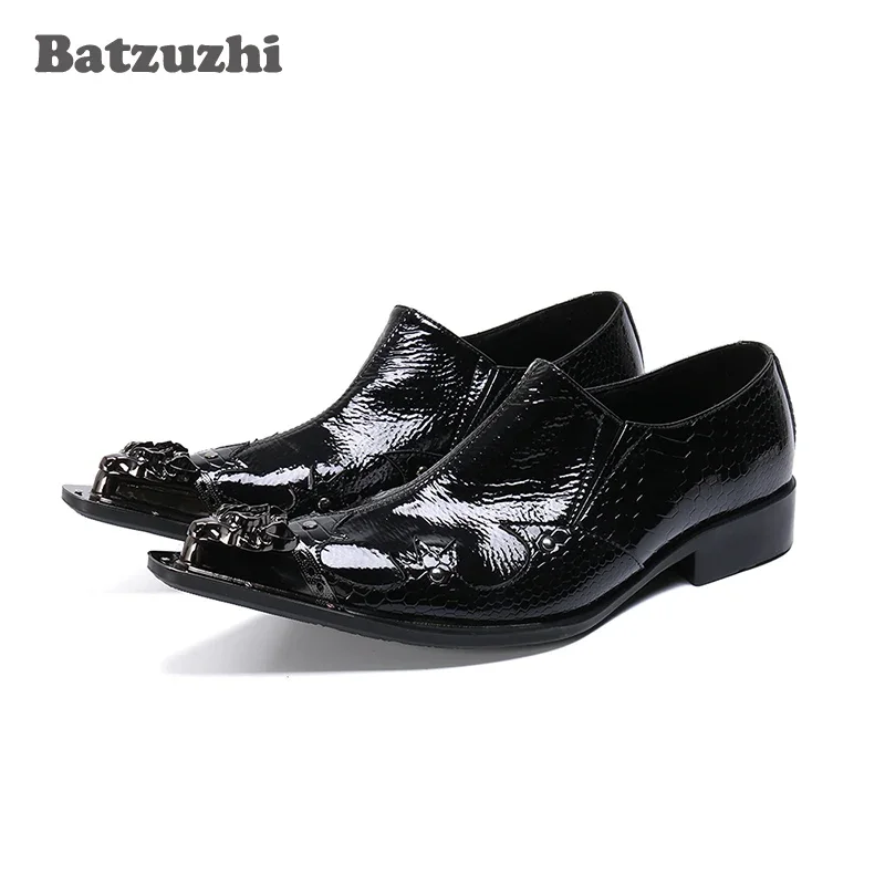 

Batzuzhi Fashion Shoes Men Pointed Metal Tip zapatos de hombre Genuine Leather Dress Shoes Business Formal, Big Sizes US6-12