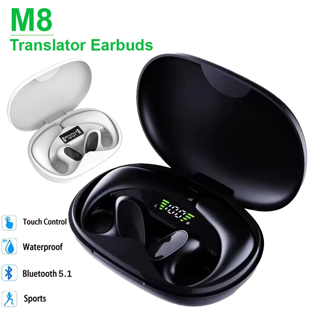 M8 Language BT Translator Earbuds, Bluetooth Headset That Supports Translation into 144 Languages, Online or Offline Translation