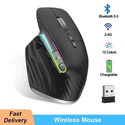 Wireless Mouse Bluetooth 5.0+2.4GHz Tri- Mode USB Gaming Mouse Ergonomic Rechargeable Silent Vertical Mice for Computer Office