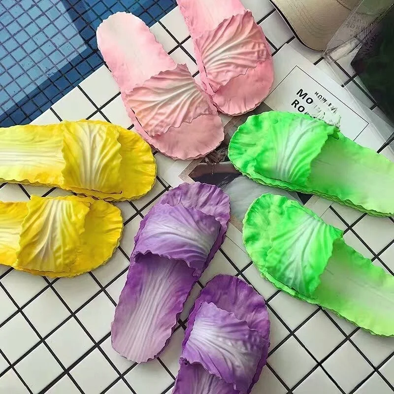 

Cute Cabbage Slippers Women's Summer 2026 Casual Style Home Outdoor Beach Creative Sandals Thick Bottom Plant Pattern PVC