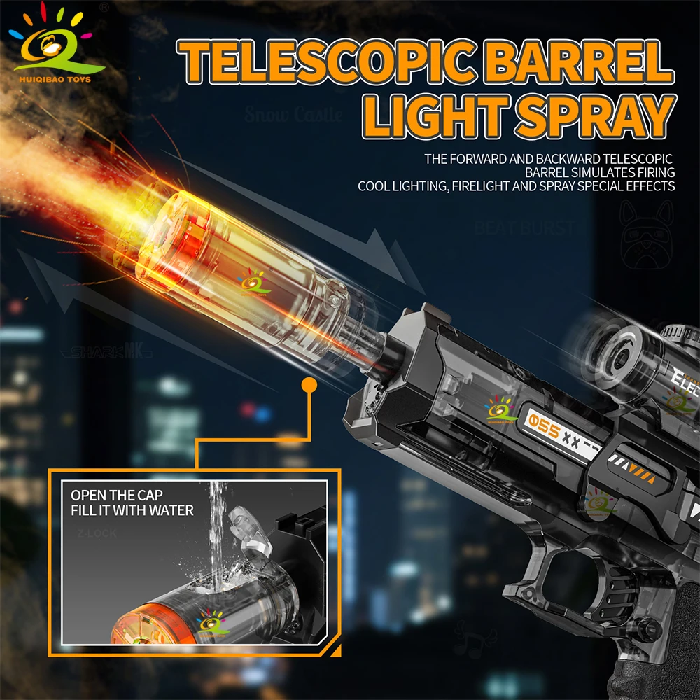 HUIQIBAO-pistola de humo eléctrica totalmente automática, emisor de luz Led, juguetes con Sensor automático, luces, pistola, juguete al aire libre para regalo de adulto