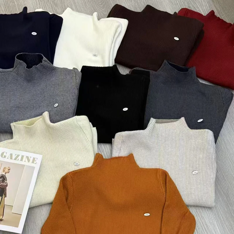 

Базовый однотонный свитер на подкладке, осень-зима, новый женский свитер с высоким воротником, базовый слой, топ