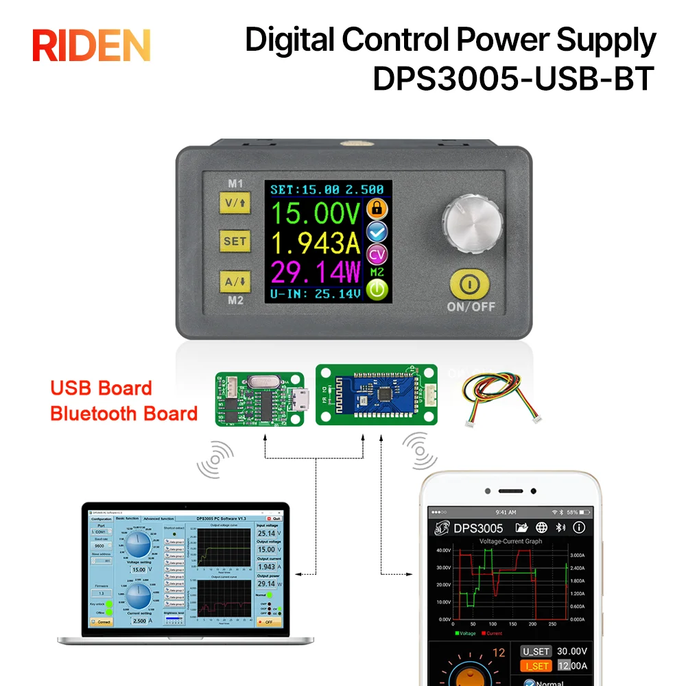 RIDEN DPS3005 Communication Function Constant Voltage current Step-down Power Supply Voltage converter LCD voltmeter 30V 5A