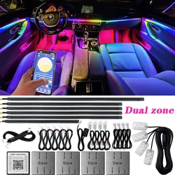 18 in 1 Dual Zone Symphony Streamer Car Ambient Light Interior LED Full Color RGB Neon Acrylic Strip Atmosphere Lighting Kit App
