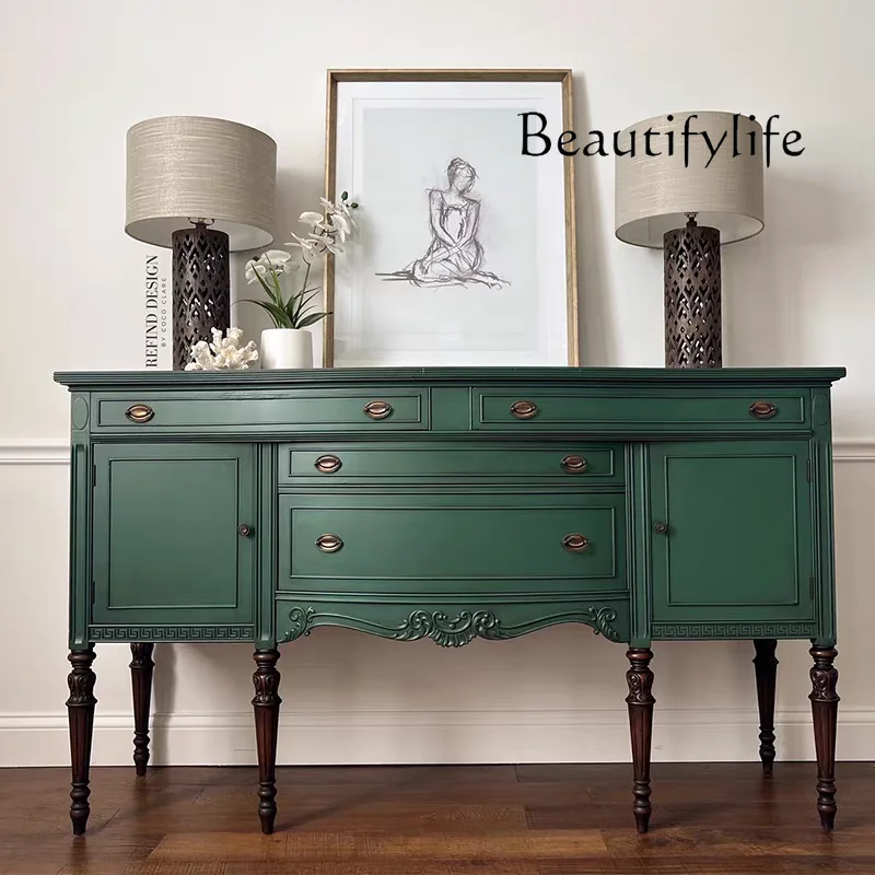 

Французский ретро обеденный боковой шкаф из цельного дерева, маленькая квартира, столовая, шкаф для хранения посуды, американская резная гостиная, фойе