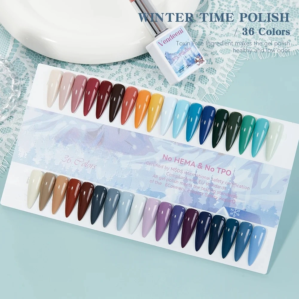36 Colors/Set High Pigment Winter Cyan Blue Gel Nail Polish TPO HEMA FREE Brown Purple UV LED Gel Varnish With Display