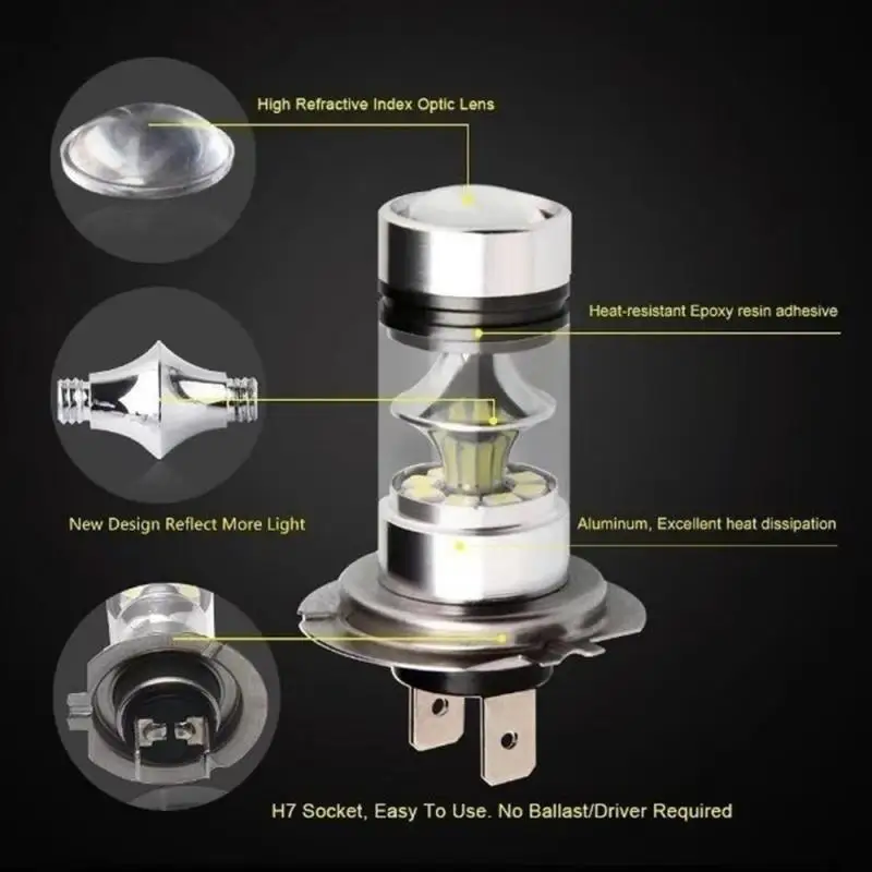 2Pcs H4 H7 Led Car Fog Light Headlight Super Bright H8 H9 H11 9005 9006 H1 H3 Car Lamp Headlamp Bulb Auto 12V 24V Ice Blue 8000K
