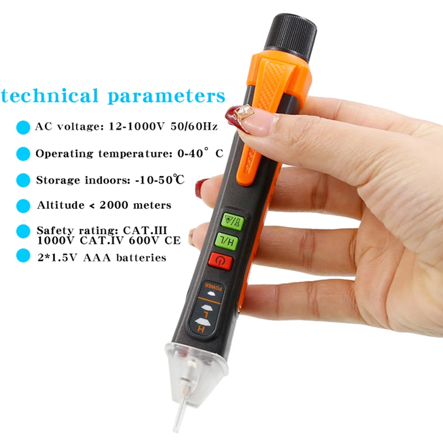 NJTY T02A Wielofunkcyjny bezdotykowy tester indukcyjny wysokiego napięcia, wykrywacz przewodów pod napięciem/neutralnym, domowy tester elektryczny