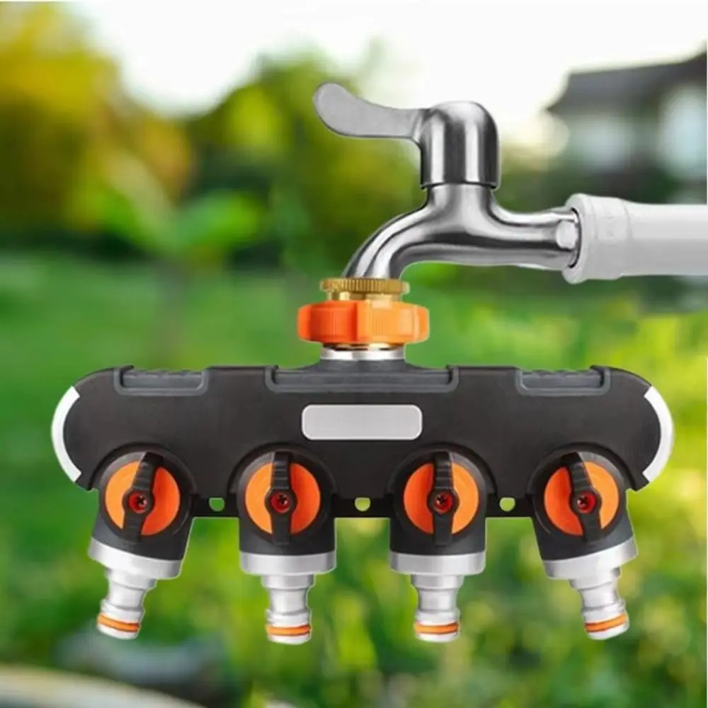 

4 Independent Switches Garden Hose Splitter Tap Connector Durable Material 4-Way Faucet Diverter Robust Valve Splitter Design