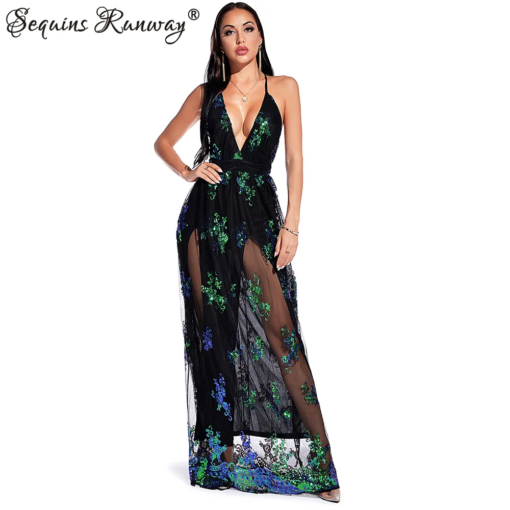 Sexy party prom dresses women 2024 vintage green sequin maxi summer Dress elegant backless bodycon evening Long Dresses vestidos