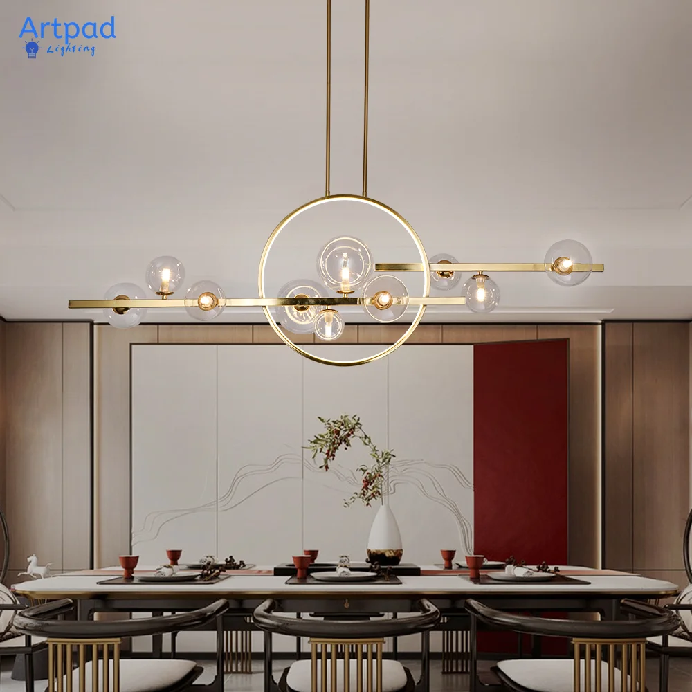 Lampadario moderno in oro lucido Illuminazione a LED Paralume a bolle di vetro nordico per sala da pranzo Lampada a sospensione a sospensione nera